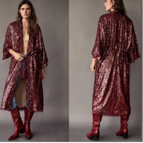 NWT Free people long sequence party jacket -  xs silver - Picture 3 of 9